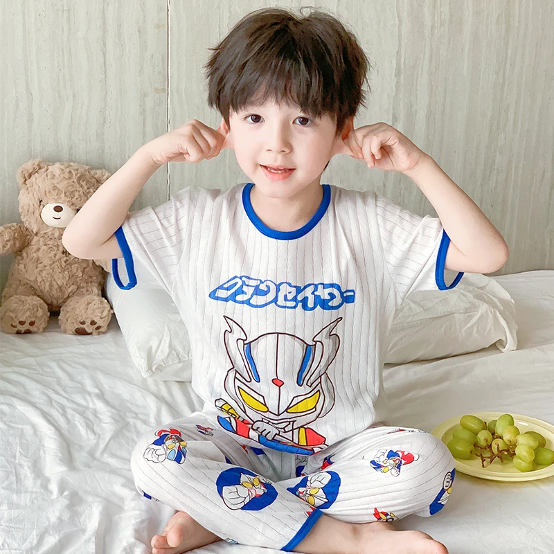 男童家居服套装卡通夏季薄款纯棉短袖宝宝A类100%棉儿童睡衣男孩