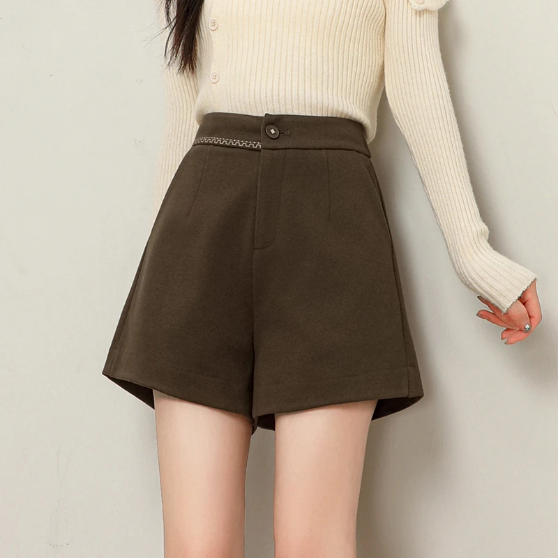 毛呢A字裤女五分短裤2023年秋冬新款高腰显瘦阔腿裤百搭外穿靴裤