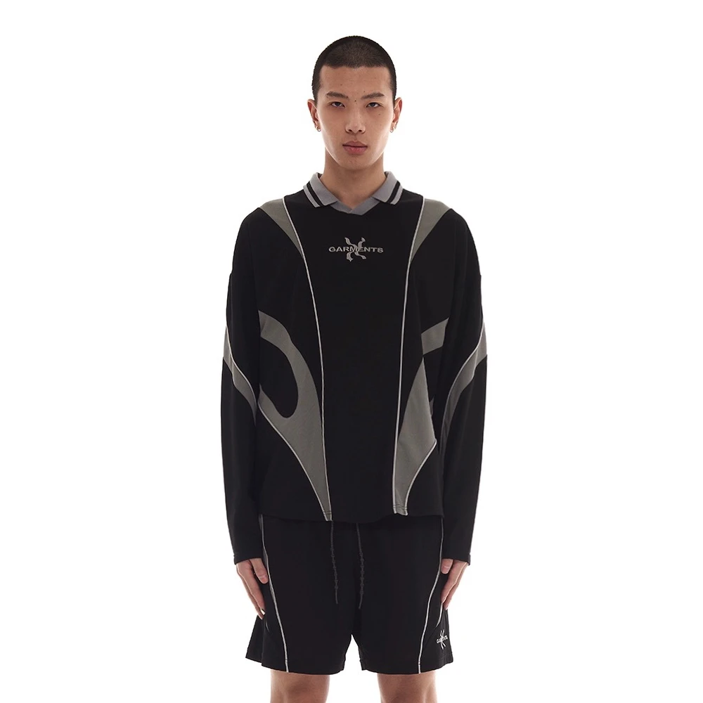 GARMENTS足球领异形拼接刺绣长袖T恤宽松套头长袖运动
