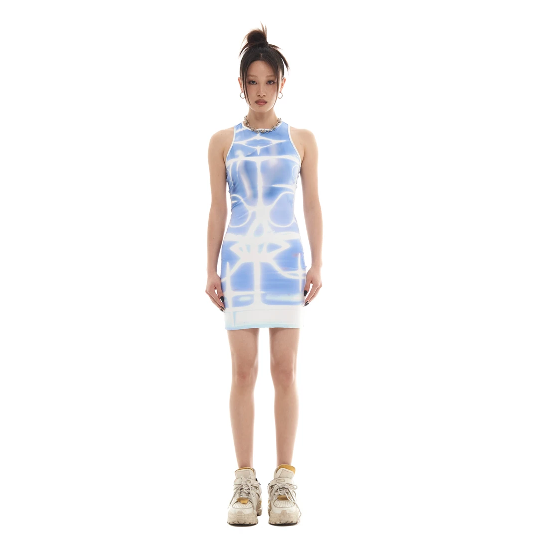 GARMENTS原创无袖通勤印花数码满印连身裙修身裙