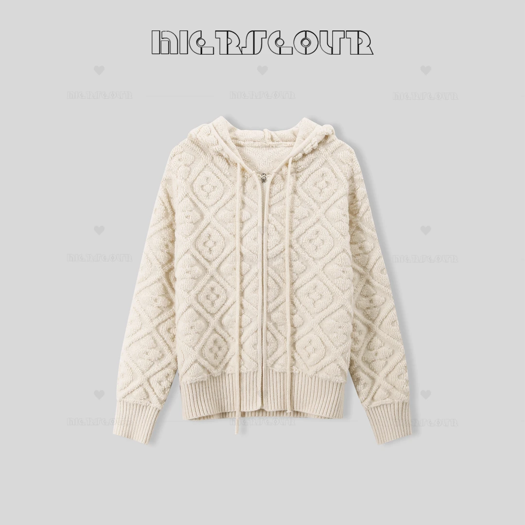 2024秋季新款休闲时尚百搭带帽针织衫宽松套头开衫女装毛衣1672