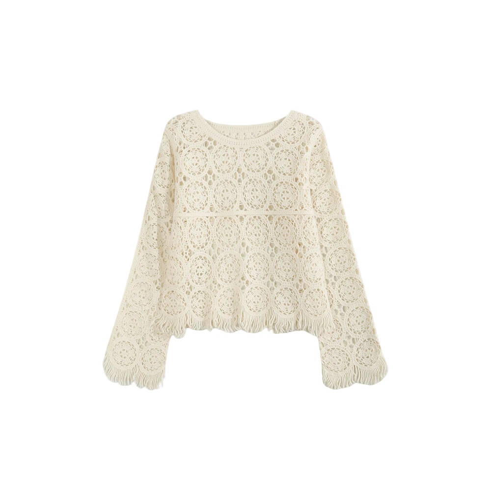 2024新款圆领镂空针织流苏上衣8863063