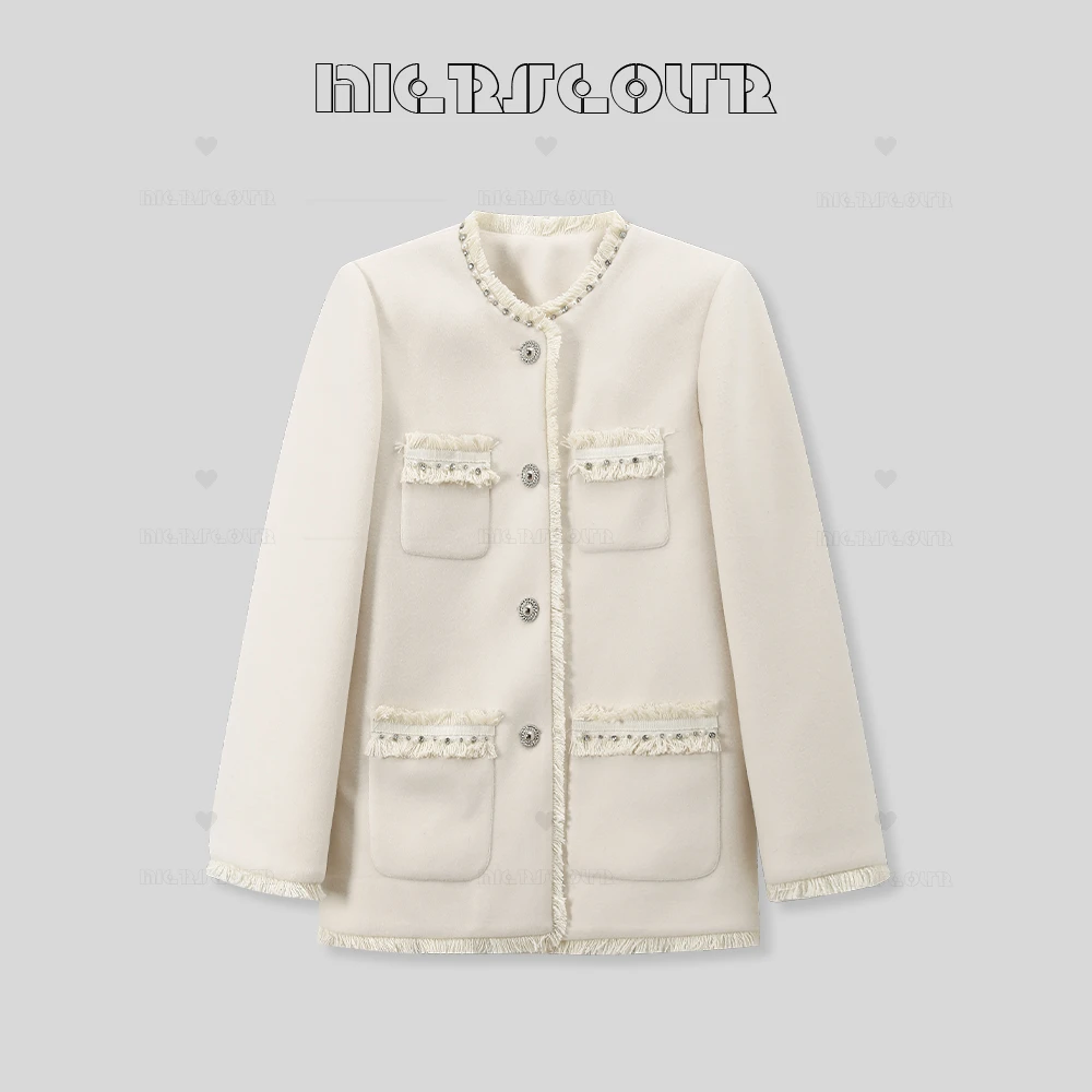 【热恋白月光】流苏边钉珠白鸭绒小香羽绒外套85107