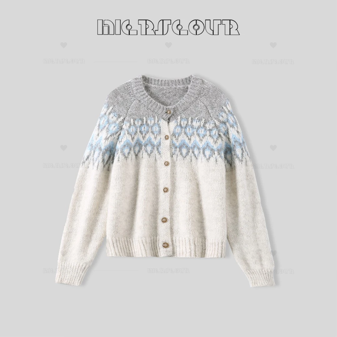 MIERSEOUR黑l金系列秋季新款森系复古风提花开衫毛衣93