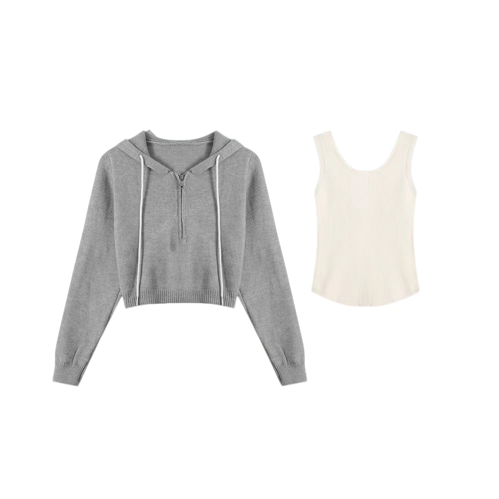 2024新款时尚百搭连帽毛衣两件套1366