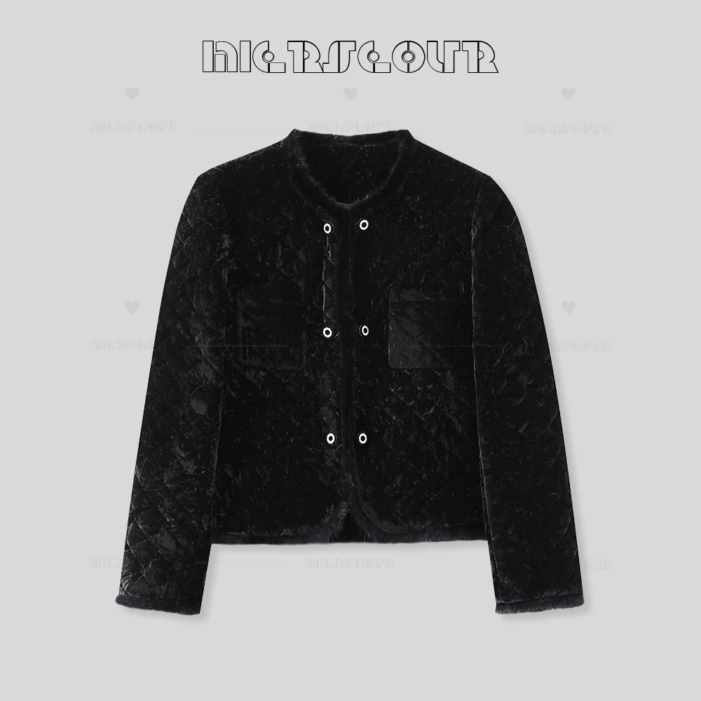 【白茶月光】新款时尚菱格设计丝绒外套8833301