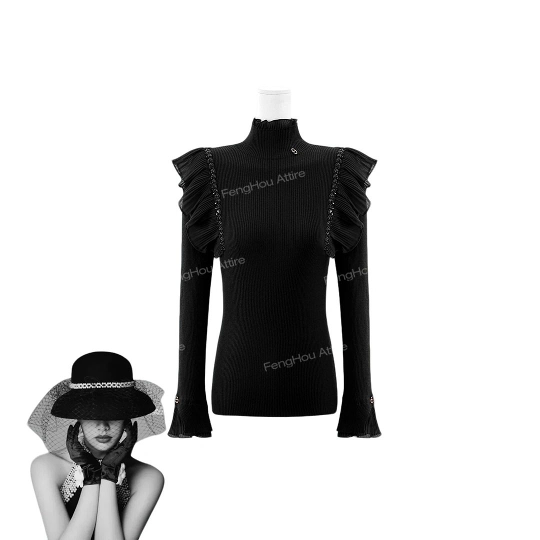 2024秋冬新款半高领荷叶边减龄时尚毛衣9166