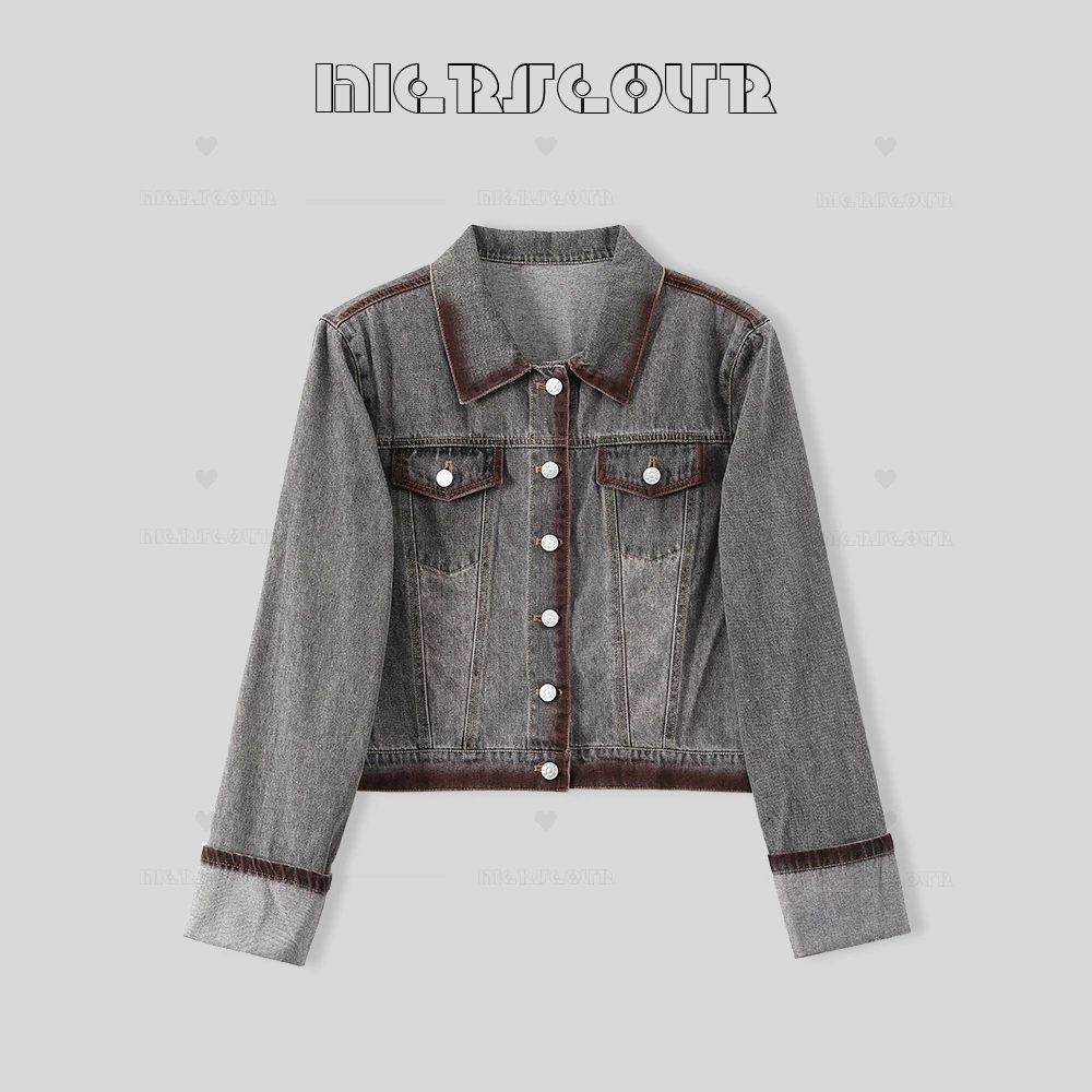 新款做旧晕染休闲牛仔外套98032
