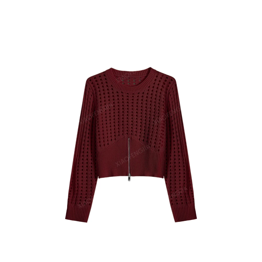 2024秋季新款时尚百搭镂空拉链毛衣女98699