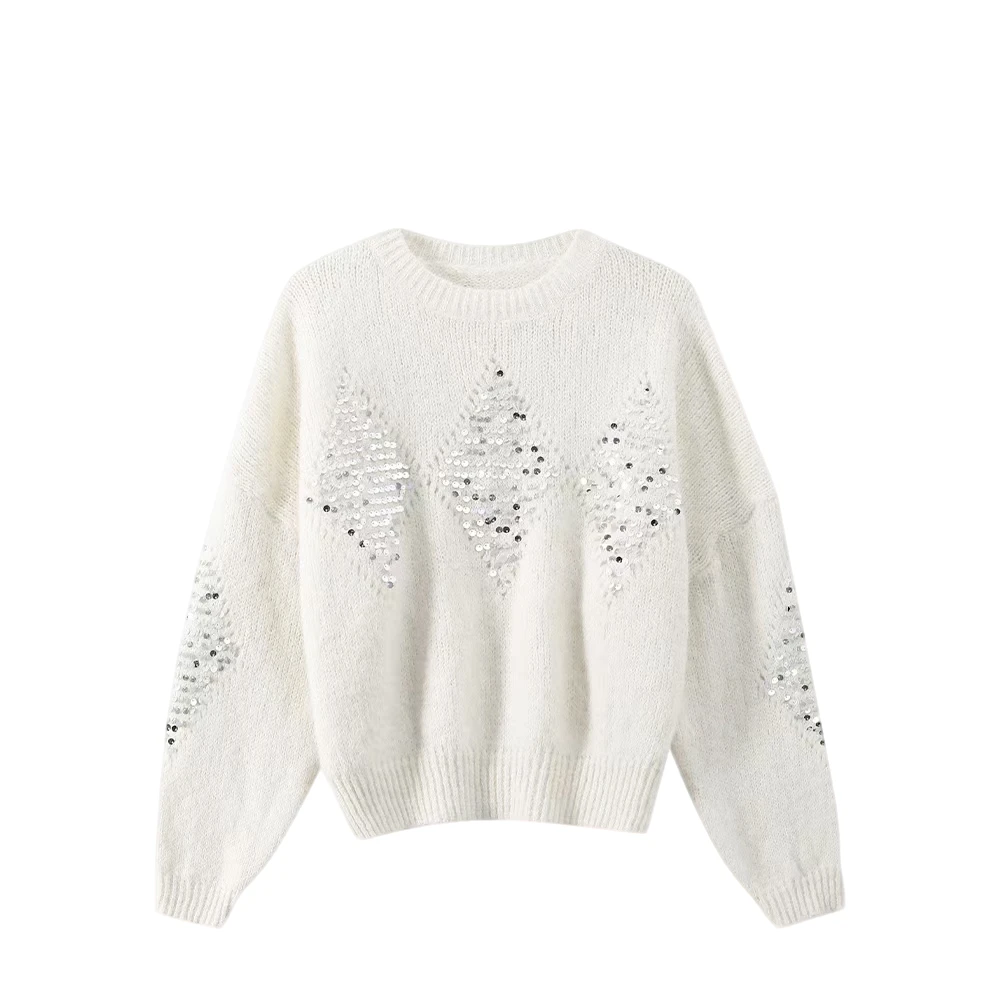 2024秋季新款时尚潮流菱形格亮片毛衣18822