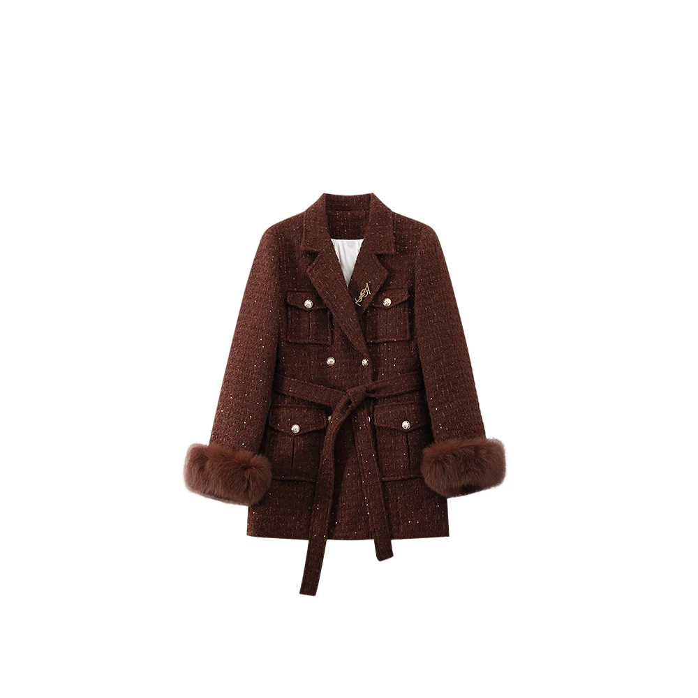 冬季羽绒口袋设计款外套狐狸毛手袖8832182