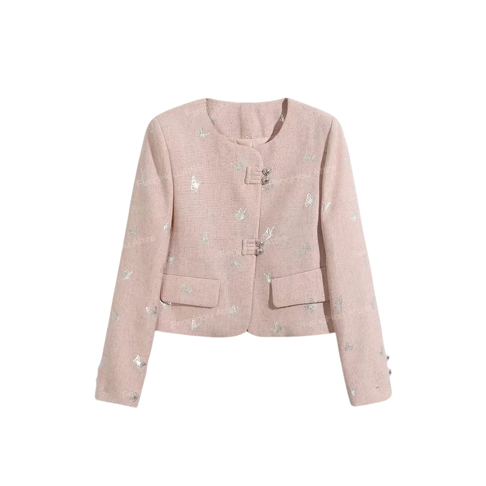 2024秋季新款时尚气质蝴蝶印花短外套8952175