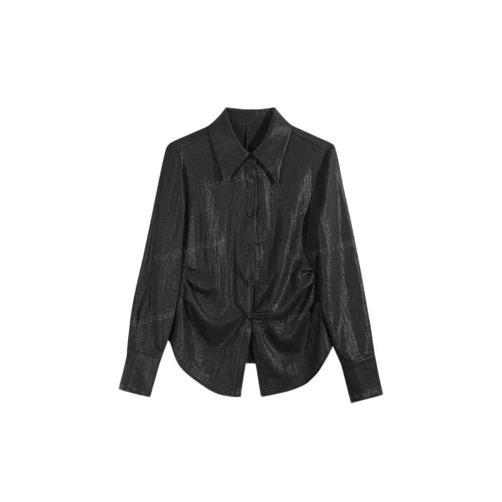 新款翻领缎面时尚百搭上衣868785