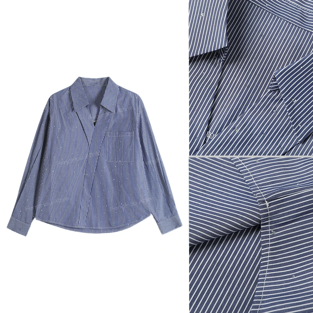 2024新款时尚气质百搭亮闪条纹衬衫86A1056