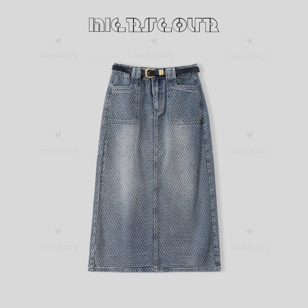 新款时尚百搭提花牛仔半身裙8036