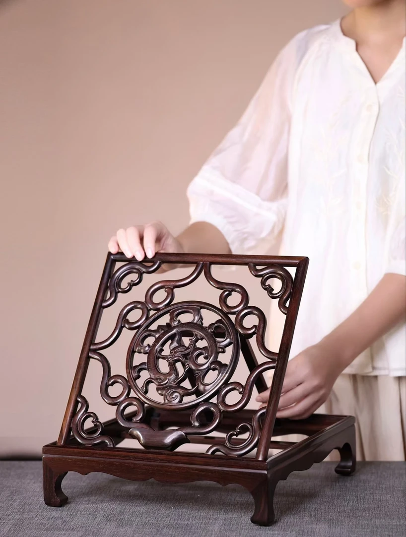 大红酸枝螭龙支架加厚双榫卯琴谱架书架临帖架书房用品文房用品