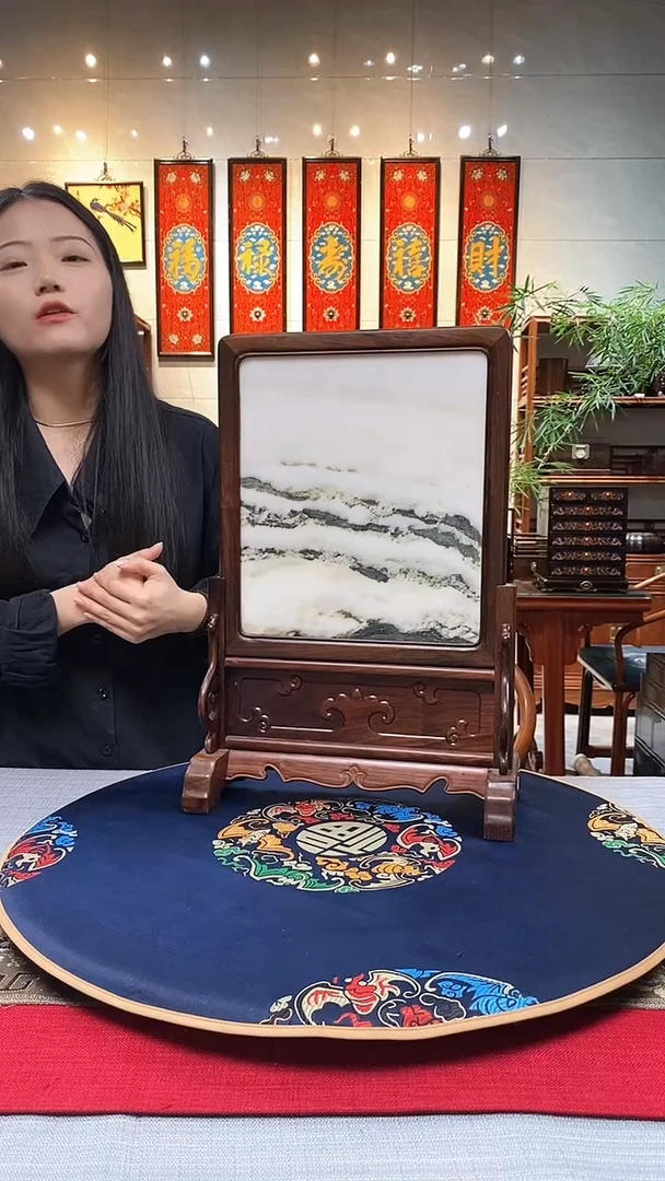 【闪购商品】红酸枝木类成套家具精工云石老矿屏风