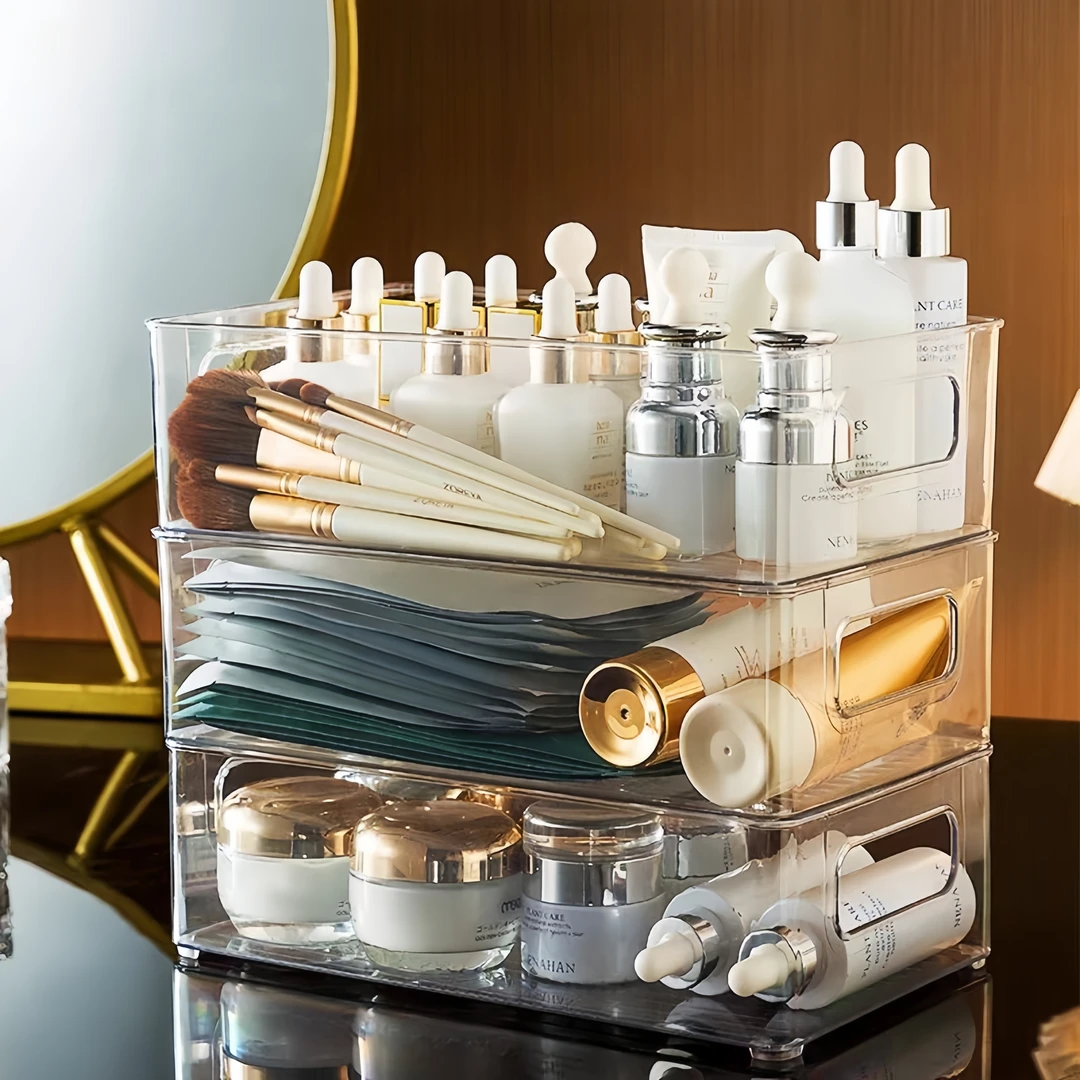 桌面化妆品收纳盒亚克力透明小盒子长方形护肤品梳妆台杂物置物架
