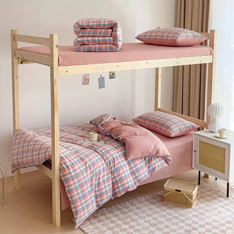 学生宿舍全棉色织三件套单人双人四件套上下铺格子