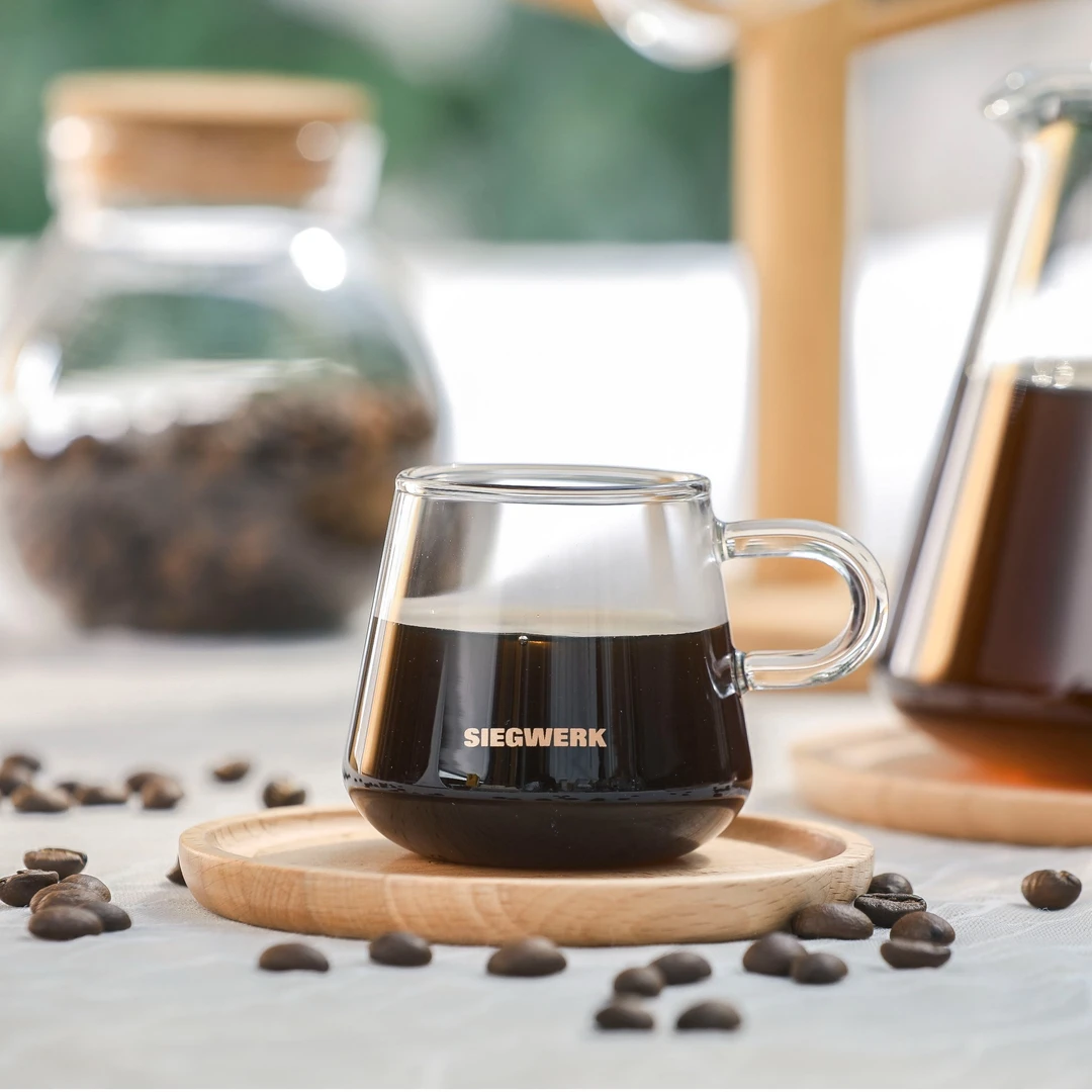 SIEGWERK思威克玻璃杯套装咖啡杯茶杯玻璃欧式奢华天然原木杯垫
