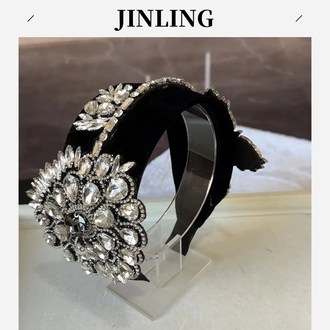 JINLING原创【6015】轻奢满钻宽边高端时尚发箍法式半帽子发饰