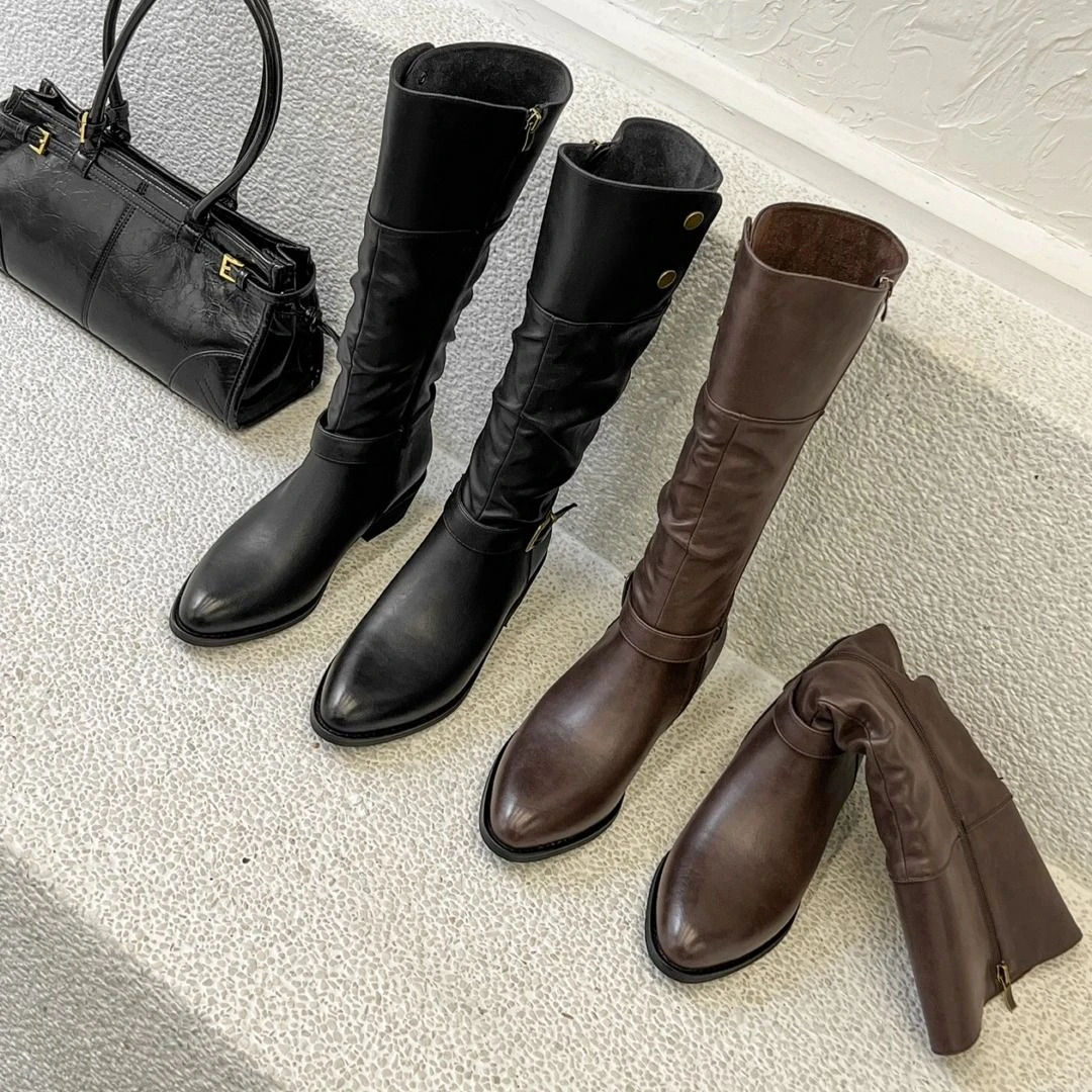 24长靴880-13低跟尖头侧拉链时尚潮流高筒长靴