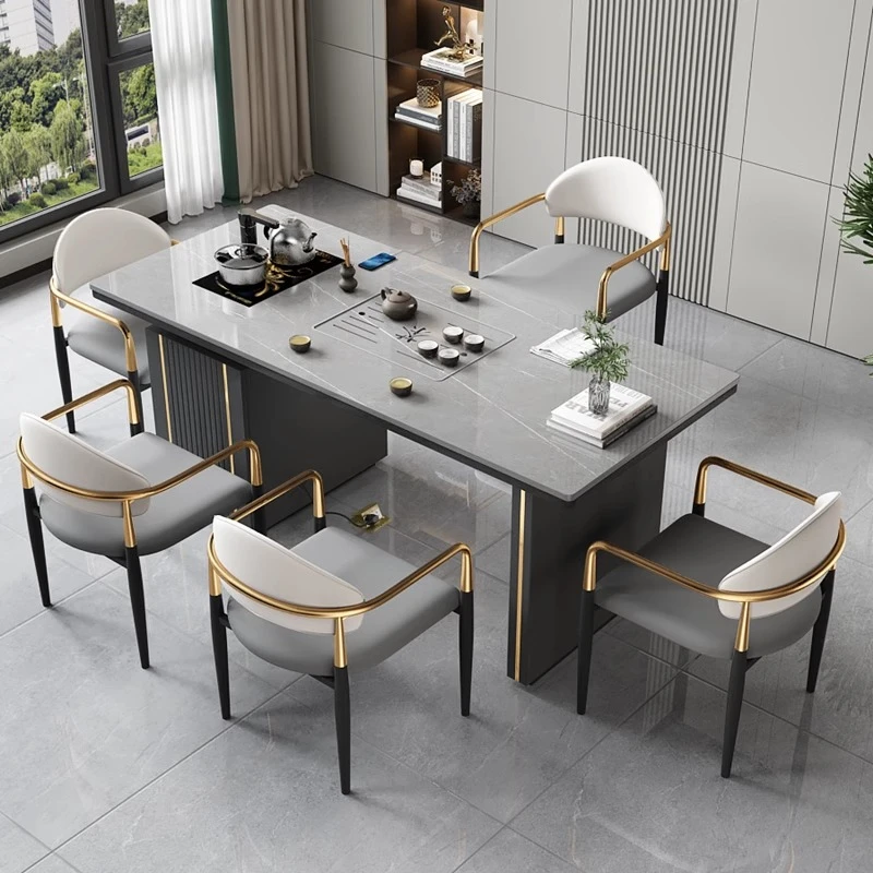 轻奢岩板茶桌椅组合现代简约多功能家用阳台小茶台办公一体泡茶桌