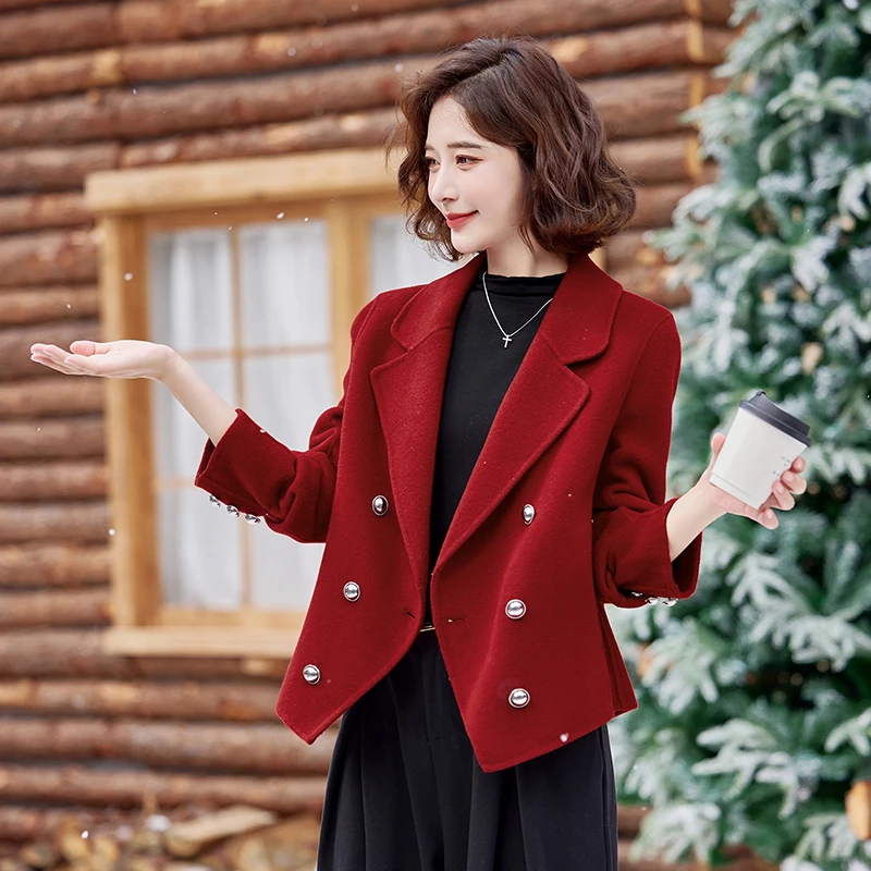 高端双面羊毛呢外套女短款2024年秋冬新款宽松显瘦气质羊绒大衣