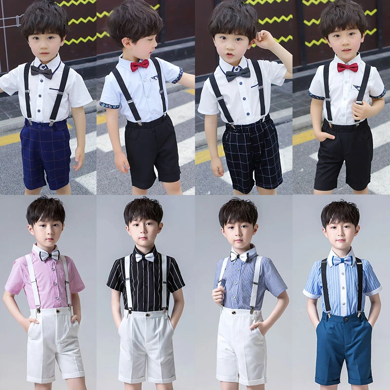 六一儿童节男孩礼服背带裤套装男童主持人西装儿童钢琴演出服园服