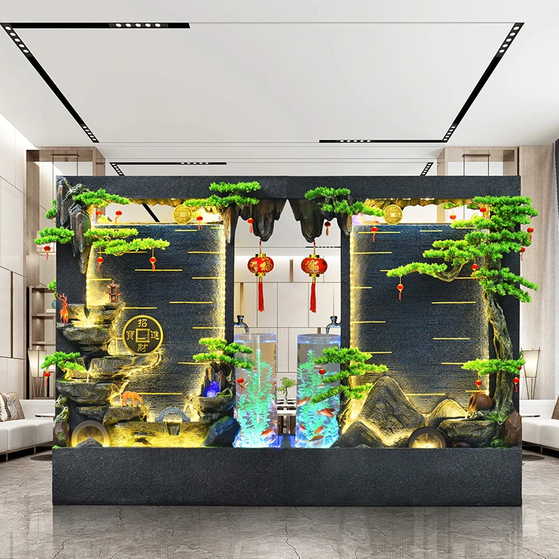 双面大堂庭院别墅瀑布式循环假山流水景观屏风水幕墙隔断喷泉摆件