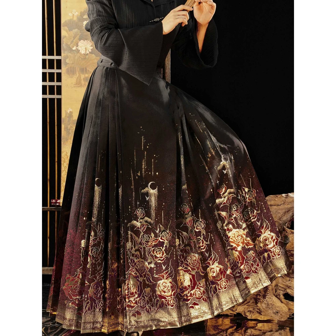 【鎏金玫瑰】高端织金日常黑色马面裙套装2024新款现货