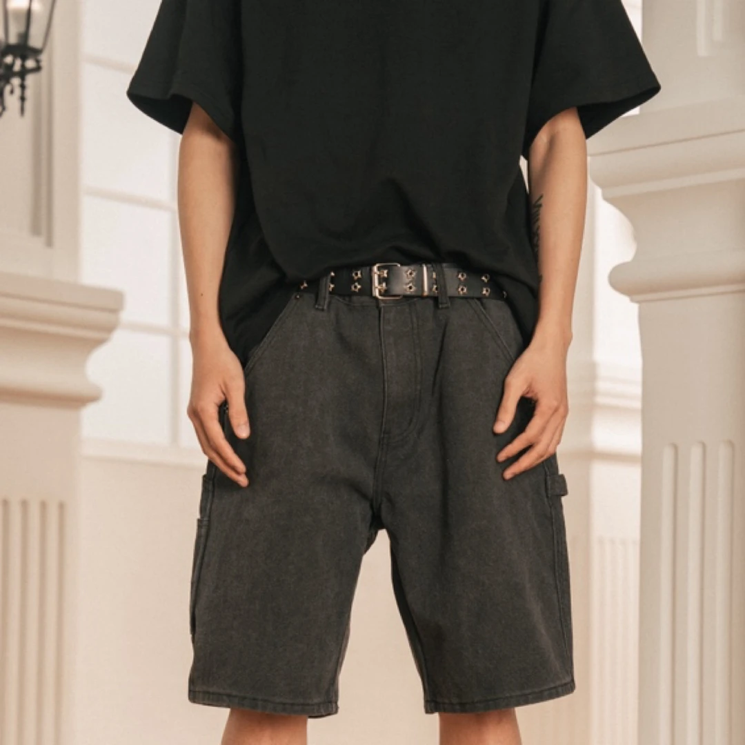 haonantadie/浩南他叠 复古水洗做旧定染重磅珠帆布工装短裤美式