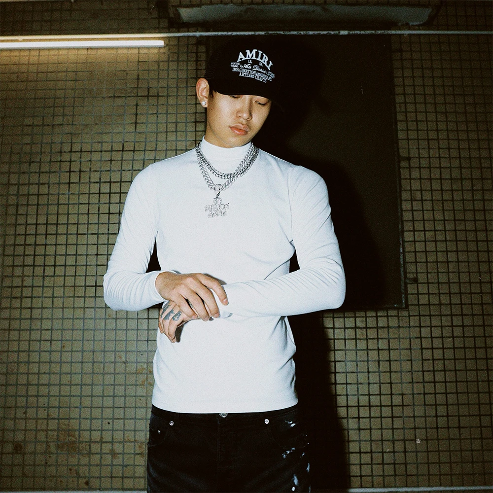 South美式纯色修身高弹力长袖男高领保暖百搭正肩中领打底T袖衫潮