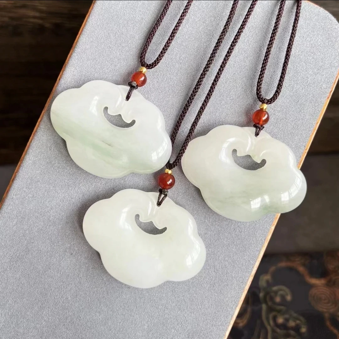 纯天然玉石祥云锁吊坠带挂绳可调节礼物男女款