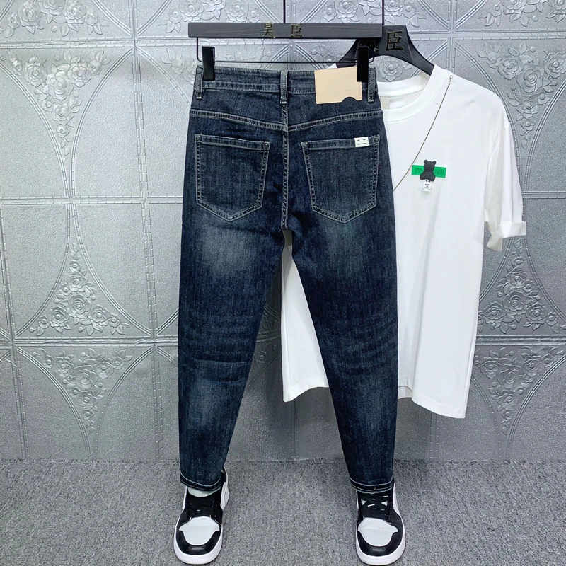高档牛仔裤男秋冬新款美式休闲弹力修身小脚复古百搭水洗九分裤子