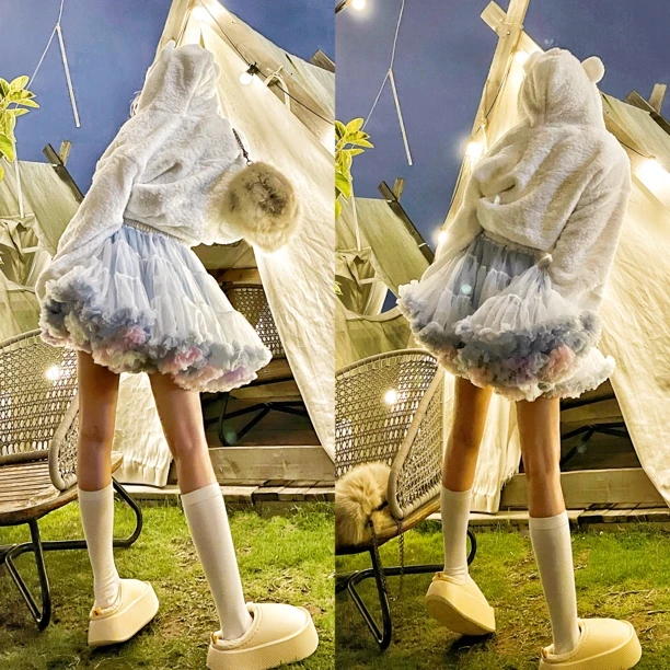 25春夏成人款幻彩蓝tutu半身裙全网纱高腰蛋糕蓬蓬裙暴力洋气大人