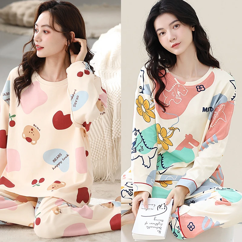 【买一送一】秋冬季新款长袖睡衣女家居服套装宽松甜美可爱可外穿