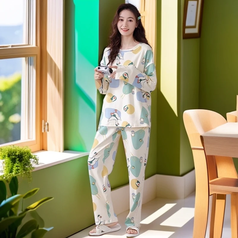 2024秋冬季卡通印花长袖睡衣女装韩版休闲宽松套装可外穿时尚舒适