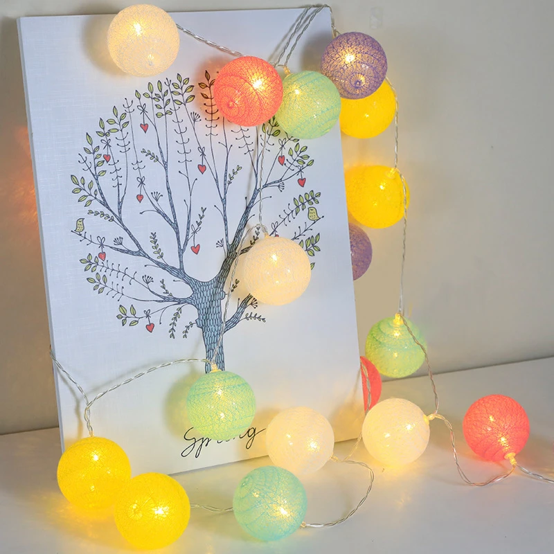 LED棉线球灯串ins少女心房间布置彩灯串圣诞节日装饰棉线球灯串