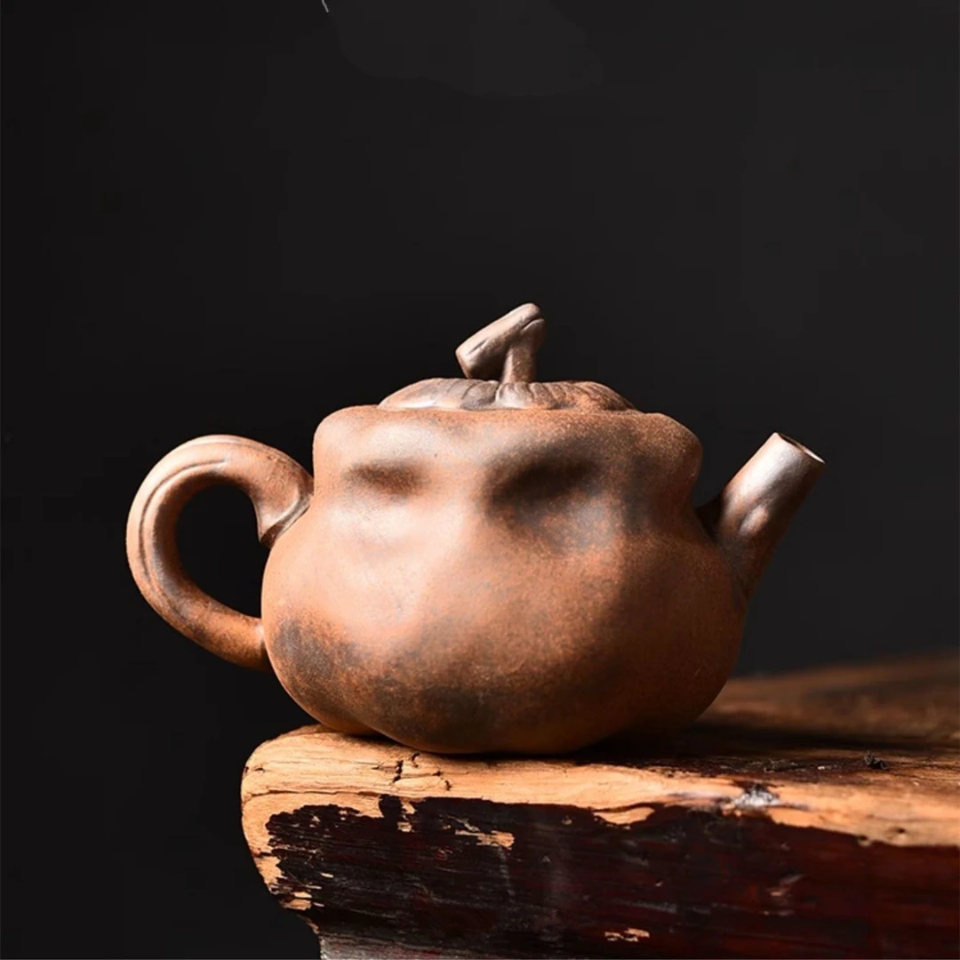 老岩泥粗陶创意柿子壶手持茶壶异形泡茶专用壶复古禅意陶瓷冲泡壶