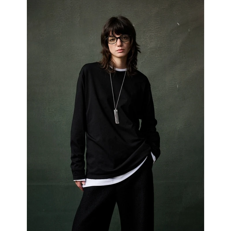 Ayuko｜四季刚需 高密1oo%精梳长绒棉宽松小圆领微落肩T恤5968