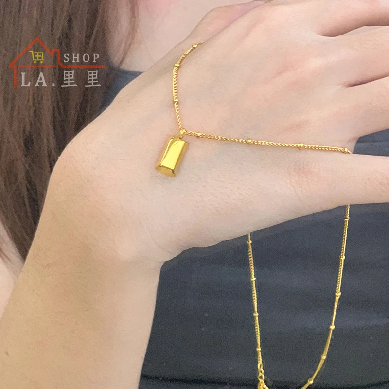钛钢项链 招财小金条吊坠小众设计感坠链时尚饰品闺蜜情侣项链女