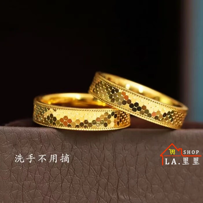 钛钢戒指 小众时尚龙鳞戒指男不掉色金色鱼鳞轻奢闺蜜情侣戒指ins