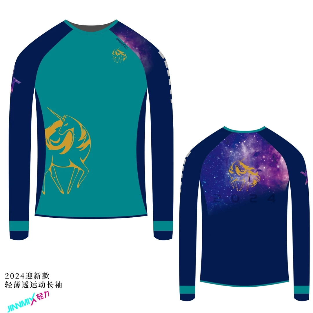 JINNMIX/轻力独角兽轻薄透速干跑步户外运动长袖男女款圆领牛奶丝