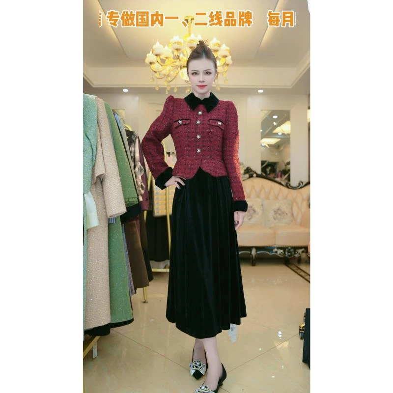 梦想服饰2024年秋冬款千金感拼接轻奢气质减龄连衣裙8003