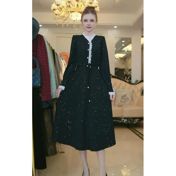 梦想服饰2024秋冬季新款时尚高档小香风假俩件连衣裙6337