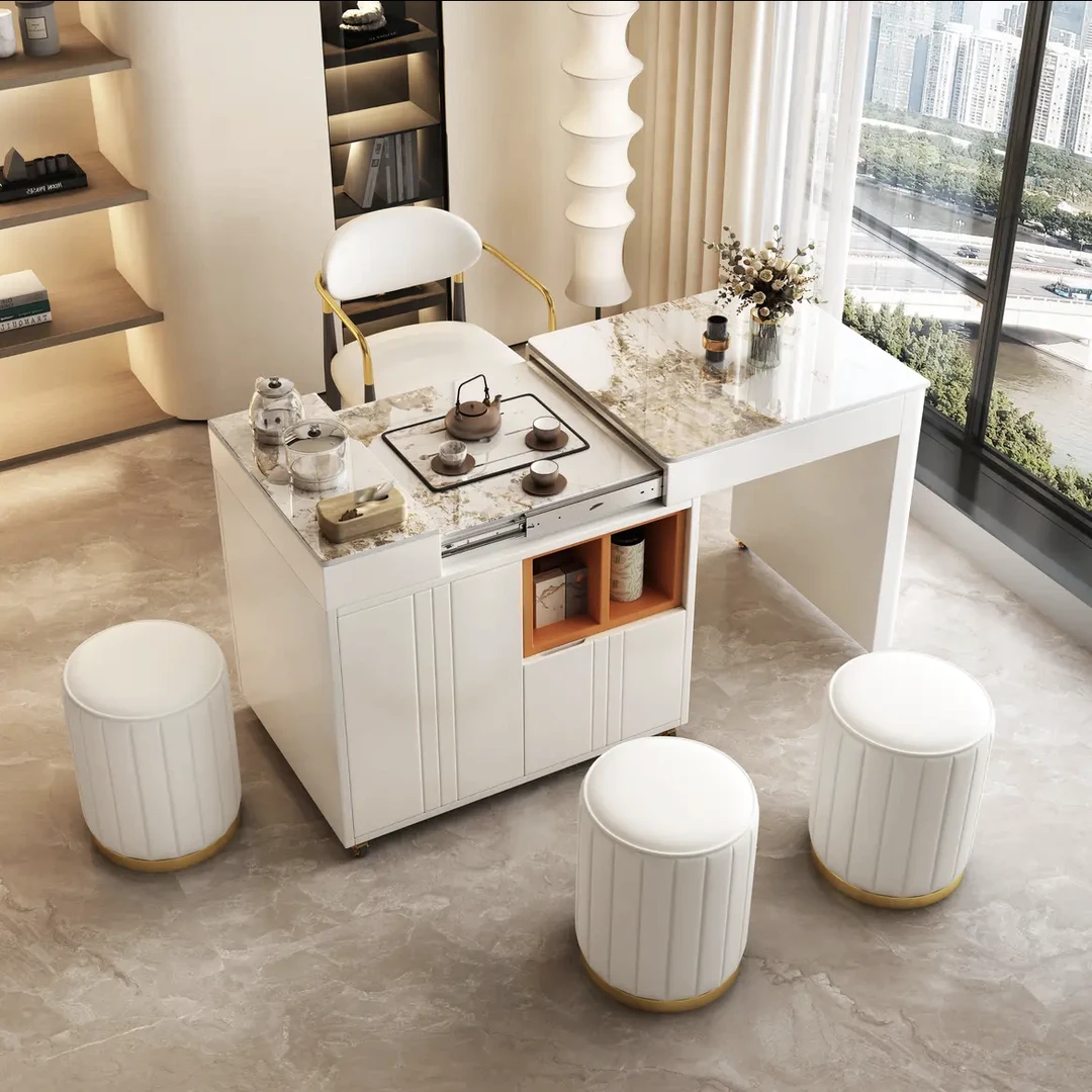 轻奢岩板工艺办公室升降烧水壶一体升降椅组合家用茶几阳台泡茶桌