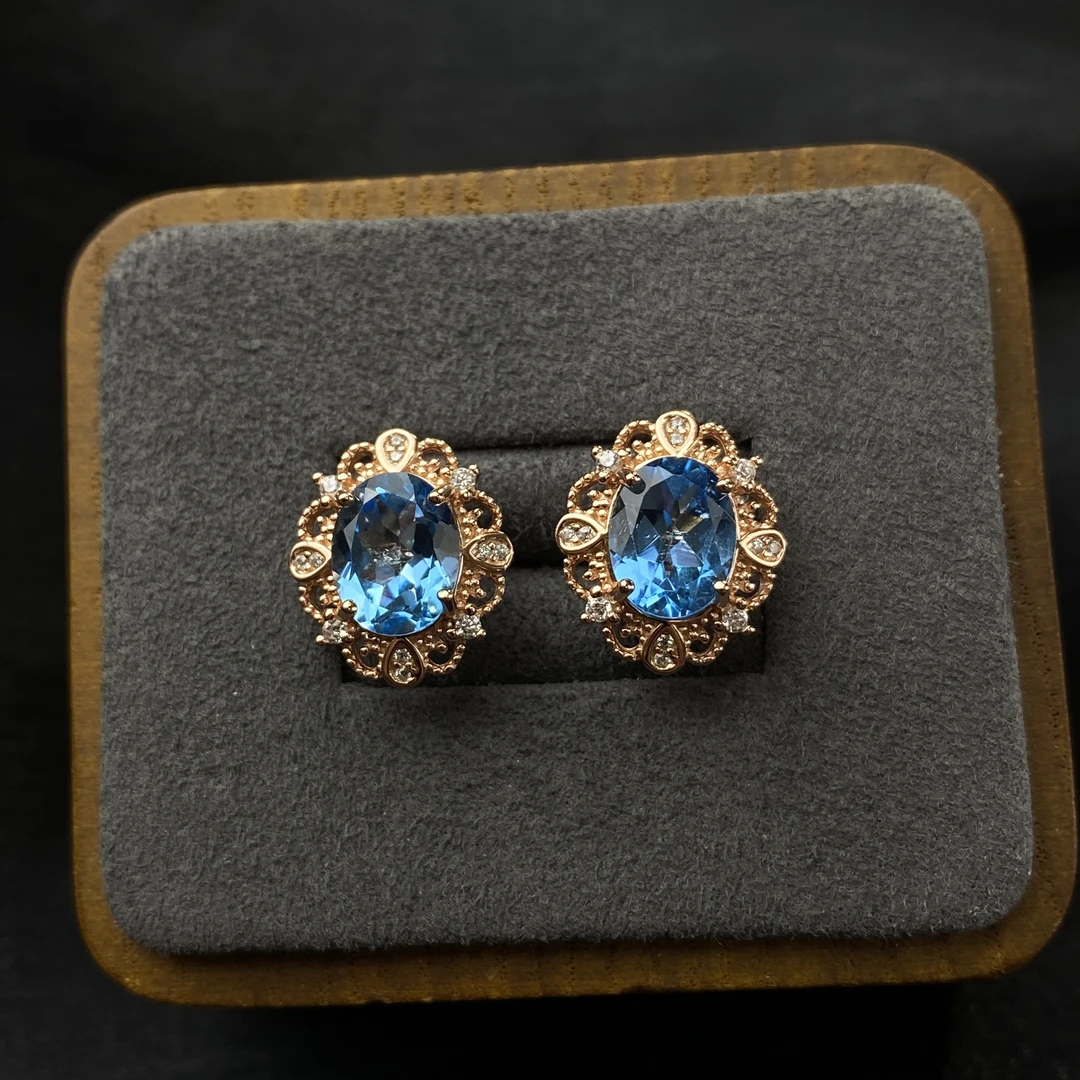 新品宫廷风天然托帕石耳钉通体S925银镶嵌女款礼物