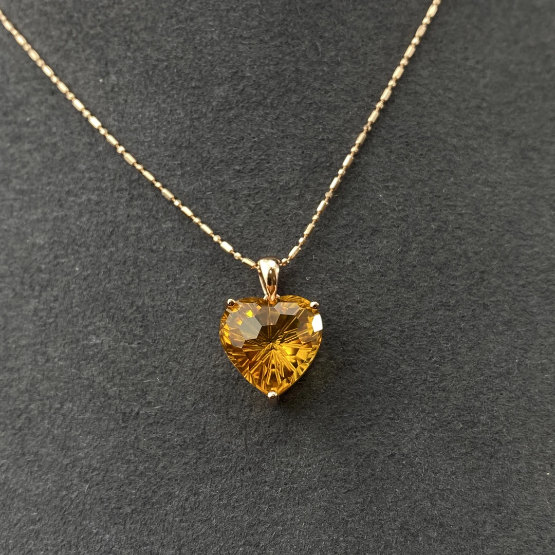 烟花切工天然黄水晶吊坠通体S925银镶嵌时尚女款礼物