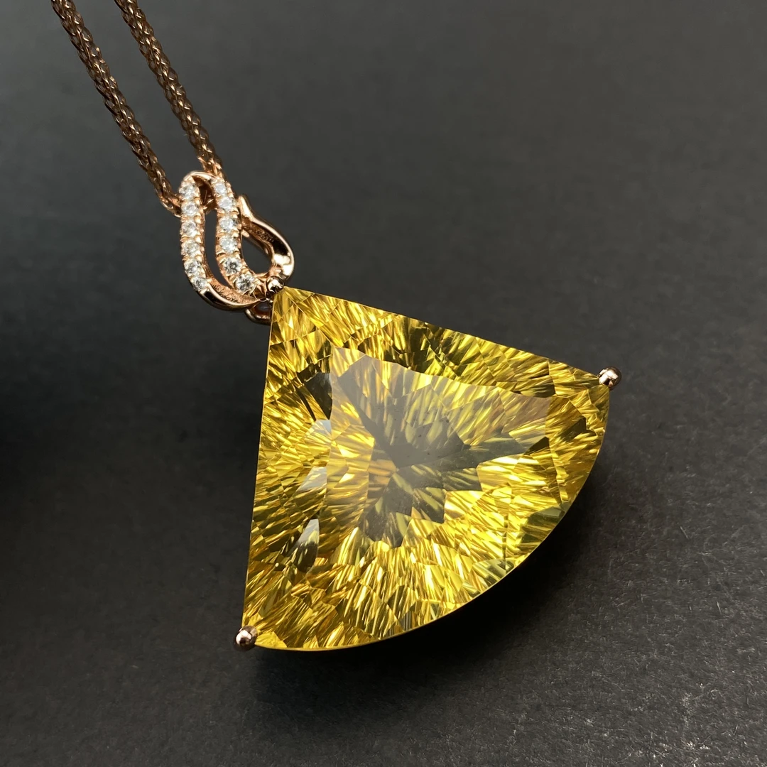 高定系列天然黄水晶扇形吊坠S925银镶女款礼物
